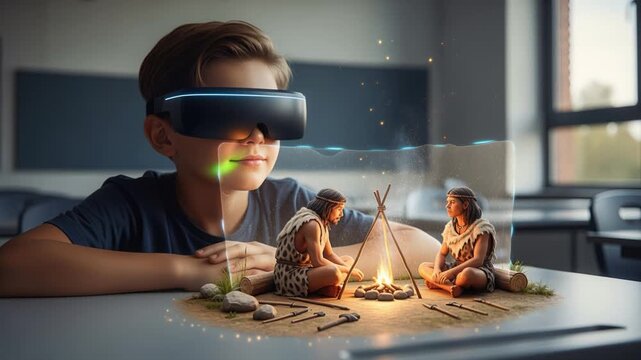 Child Engaged With Detailed Virtual Campsite Surrounded By Figures And Fire