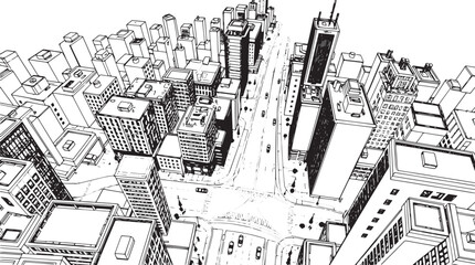 Obraz premium City landscape. Different buildings on street, outline cityscape hand sketch, flat houses. Hand drawn vector illustration