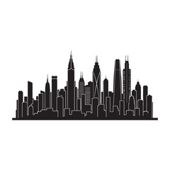 Fototapeta premium Black city skyline silhouette vector illustration, urban landscape, cityscape for website or presentation background isolated on Transparent Background