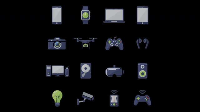 A Comprehensive Vector Collection of Digital Technology Devices and Electronic Gadgets for Modern Living, Multimedia Content, and Video Communication