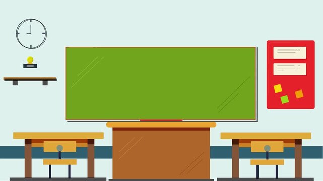 Classroom scene flat 4k animation video, motion graphics with background.