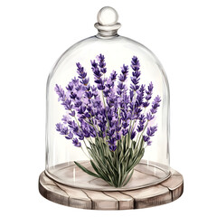 lavender bouquet under glass cloche decor