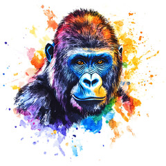 colorful gorilla watercolor splash portrait