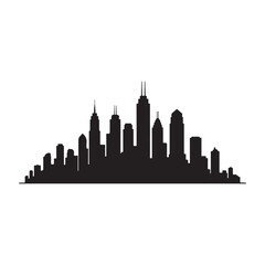 Obraz premium Black vector city skyline silhouette illustration with skyscrapers, urban architecture, downtown buildings, isolated on Transparent Background