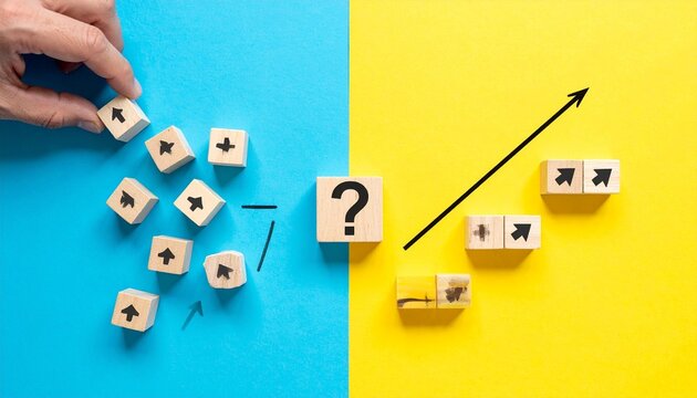 Minimalist puzzle transformation arrows missing piece