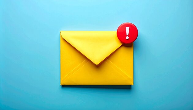 Yellow envelope with red alert icon on blue background