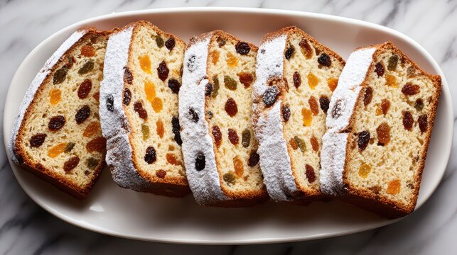 Sweet fruit bread slices on a platter