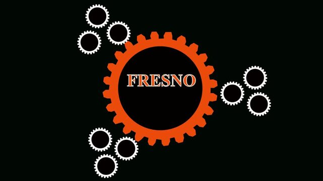 Sunset aerial view of the historic downtown area of Fresno, California, USA.