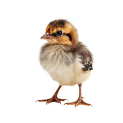 Obraz premium Small Brown Chick Stands Upright With Fluffy Feathers on a Bright Background