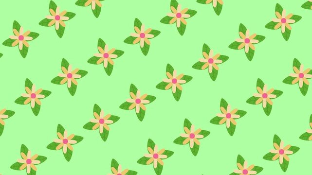 Seamless floral pattern with tropical blossoms wallpaper for eco-friendly packaging and natural beauty branding. Vibrant repeating botanical background with flower and leaves icons animation.