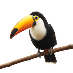 Fototapeta premium Toucan Sits on a Branch With a Bright Beak in a Light Background During Daytime