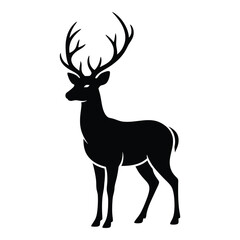Fototapeta premium Black silhouette of a deer with large antlers standing in profile view animal silhouette desi
