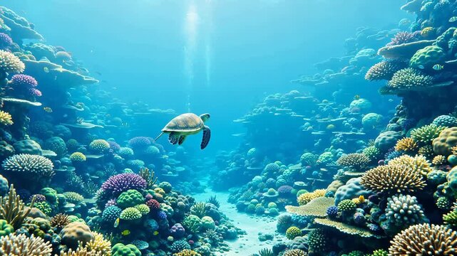 Turtle swimming in vibrant coral reef
