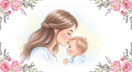 Artistic Portrait of Mother Love and Care for Child.