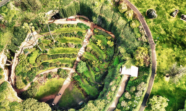 Mt Gambier, Australia. Aerial view of Umpherston Sinkhole on a beautiful morning