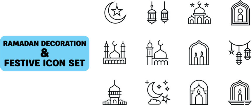Ramadan Decoration & Festive Icon Set: A collection of meticulously crafted icons celebrating the spirit of Ramadan and festive occasions, exuding elegance and cultural significance.