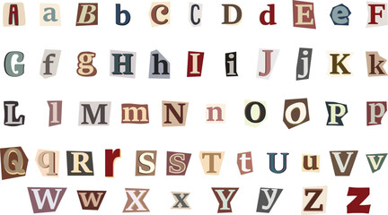 vintage Alphabet collage abc alphabetical font letter cutout of paper magazine and colorful alphabetic handmade cutting text newsprint illustration on transparent background © Zuwairiya