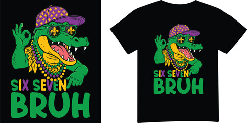 Mardi gras alligator wearing beads and hat