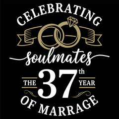 Obraz premium Celebrating Soulmates 37th Year of Marriage Typography with Interlocking Rings