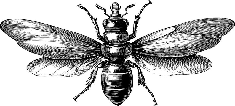 Vintage botanical illustration of firefly with lantern organ - hand-drawn engraving for design use