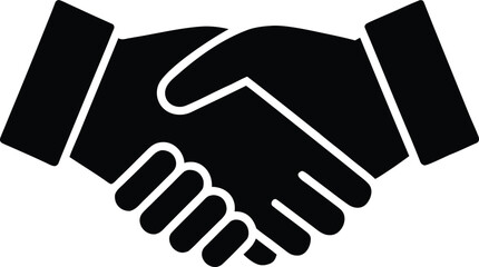 Simple black silhouette handshake icon representing agreement and partnership