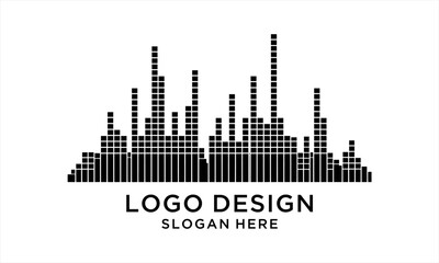 Abstract sound equalizer logo design with black square bars representing audio waves.