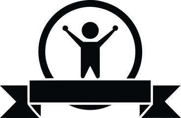 Black silhouette icon of person celebrating in circle with banner