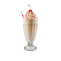 Milkshake With Whipped Cream and Cherry Served in a Glass