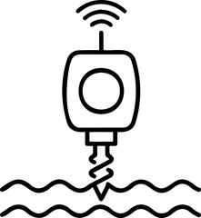Smart drilling and soil sensor line art icon, autonomous industrial drill with wireless signal and wavy ground lines, minimalist technology vector