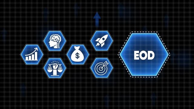 Business concept with EOD acronym and related icons on a digital grid background strategy