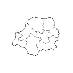 Map Outline Showing Different Regions Within a Geographical Area in Black and White
