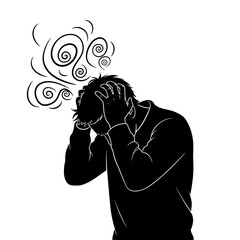 Man experiencing stress with swirling thoughts above head