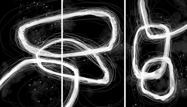 Modern interior triptych. The picture is painted by hand on a tablet.