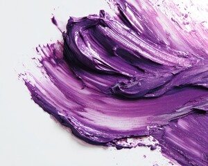 Purple lip gloss smeared on a white background. With space for text.