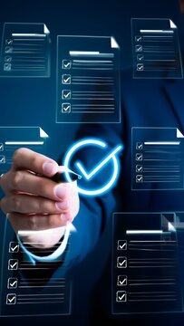 Accountant showing office document auditing concept, plan review process and assess correctness, Management of important document storage of organization, accountant Audit documents, document system.