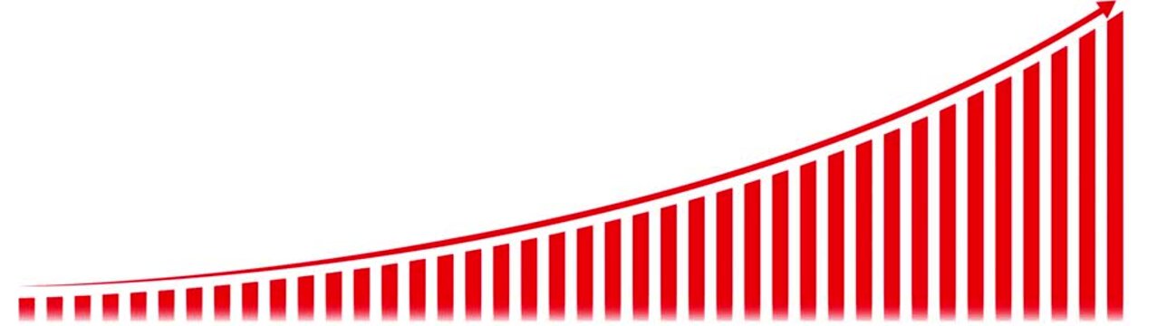 Red Bar Graph with Upward Arrow on White Background.Business growth concept in graph chart showing marketing sales profit increasing to future target . 