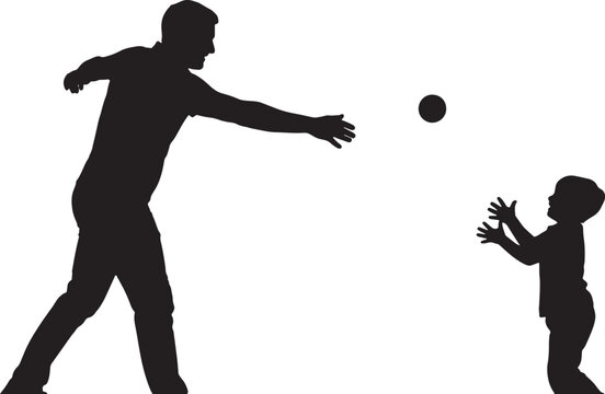 Father and Son Playing Catch with Ball Silhouette