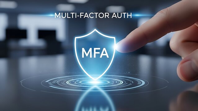 A hand activating multi-factor authentication for cybersecurity