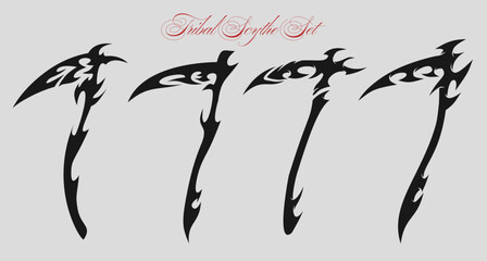 Scythes tribal tattoo design set Y2K style