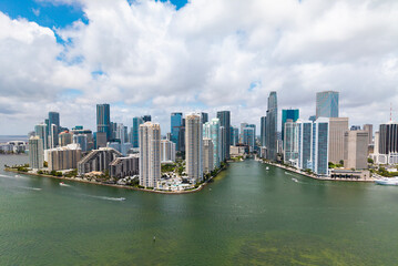 Obraz premium Aerial view of Brickell skyline in downtown Miami. Scenic panorama of Brickell financial district.