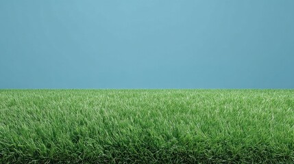 Obraz premium Lush Green Grass Against a Clear Blue Sky, Ideal for Nature Backgrounds, Landscapes, and Wellness Themes in Photography Projects