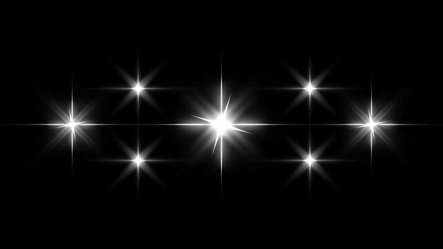 Shining white light, Twinkle stars light, Twinkle star glitter sparkle, sparkling stars Shine animation, blinking cartoon stars, Twinkle star glitter sparkle animation, on black background. 4k