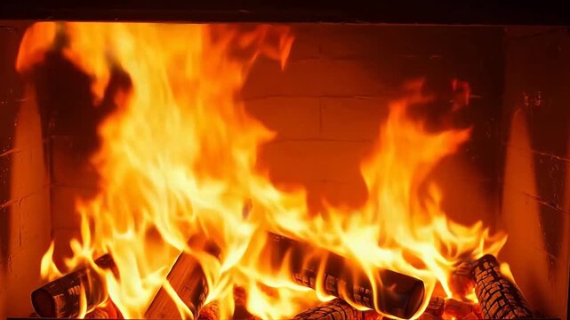 Burning logs in a fireplace