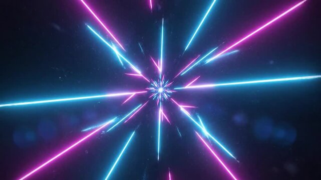 Abstract neon light tunnel with glowing geometric shapes futuristic digital background for technology and science concepts vibrant energy motio