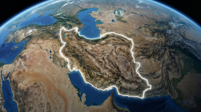 Glowing Outline of Iran Map on Earth Globe Seen from Space
