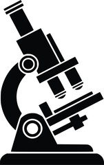 Laboratory Microscope Silhouette , Scientific Research Equipment and Scientist Observation Black White Vector Collection