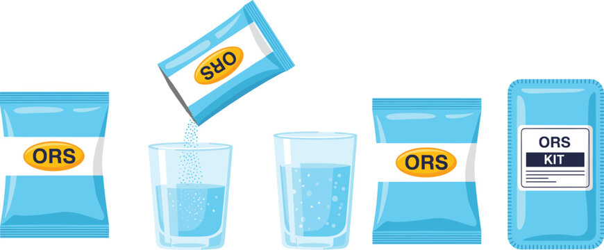 Oral Rehydration Salts ORS Preparation Set Flat Vector Illustration Isolated on White Background