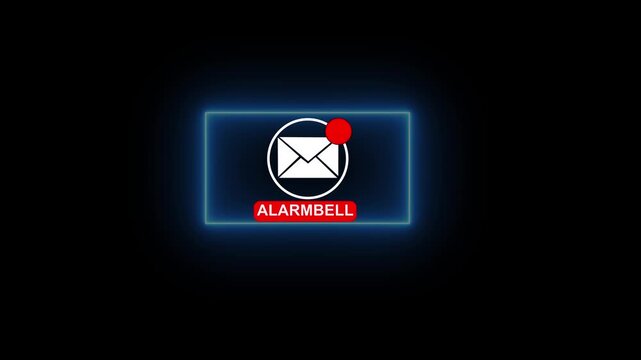 Email Alarm Bell Notification Icon with Exclamation Mark and Text on Black Background image photo
