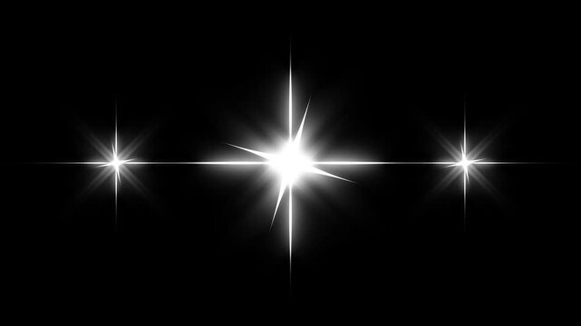 Twinkling stars animation. fast line glitter motion, white cartoon blinking stars, single star glitter, sparkle, twinkle animation on transparent. vfx included, on black background. 4k