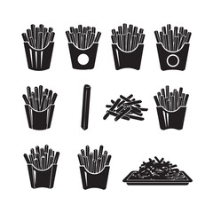 Fototapeta premium French Fries Icons Set: Various Styles and Presentations, Vector Graphics